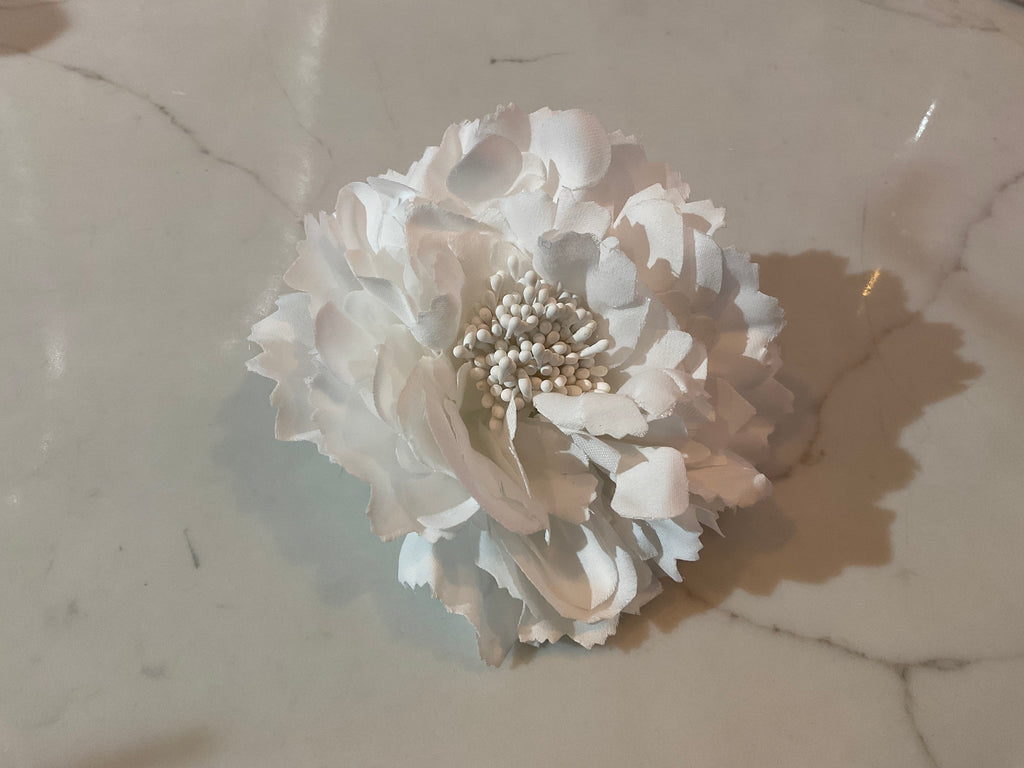 White Fabric Flower Brooch or Hair Clip