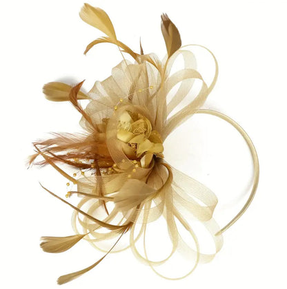 Golden Floral Feather Derby Fascinator Hat