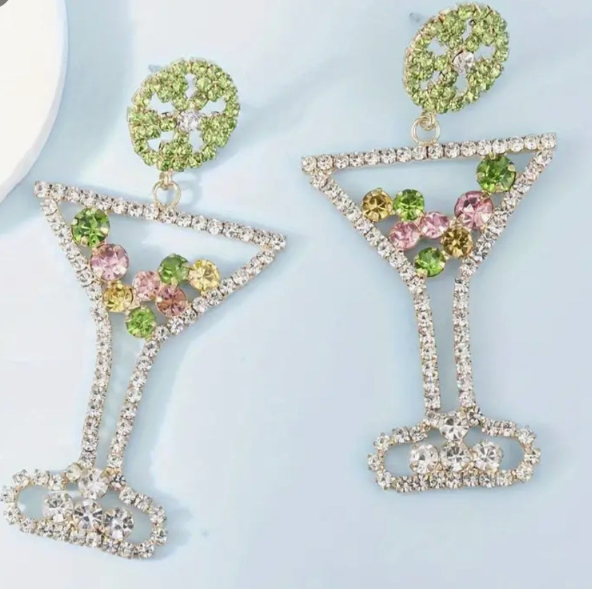 Cocktail Glass zirconia bottle earrings