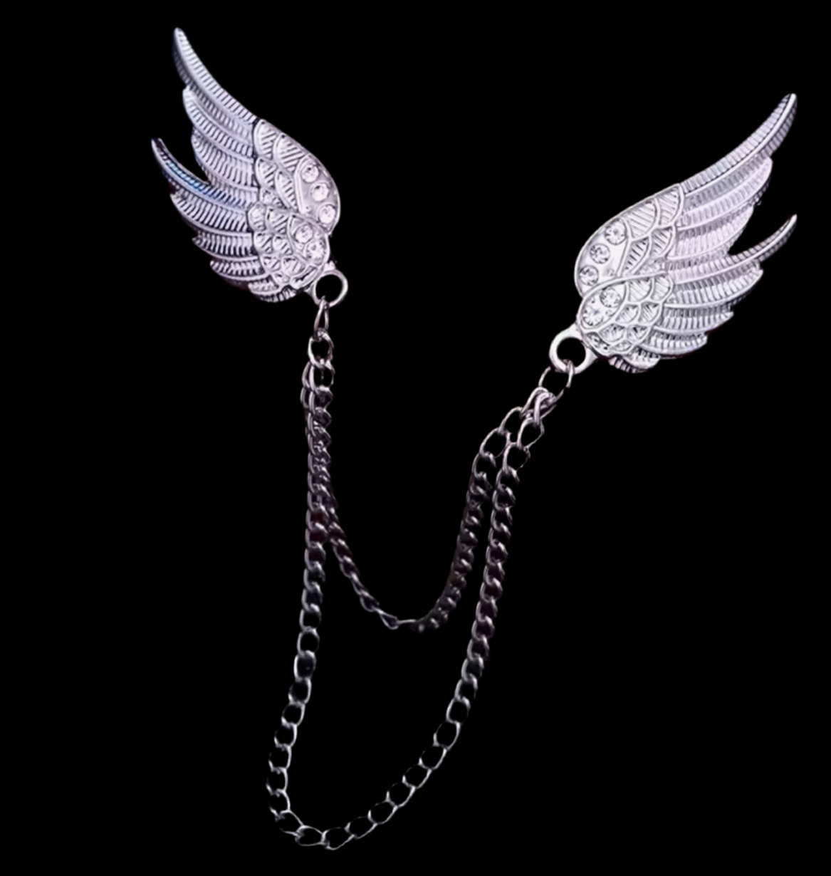 Silver Diamante Wings Brooch