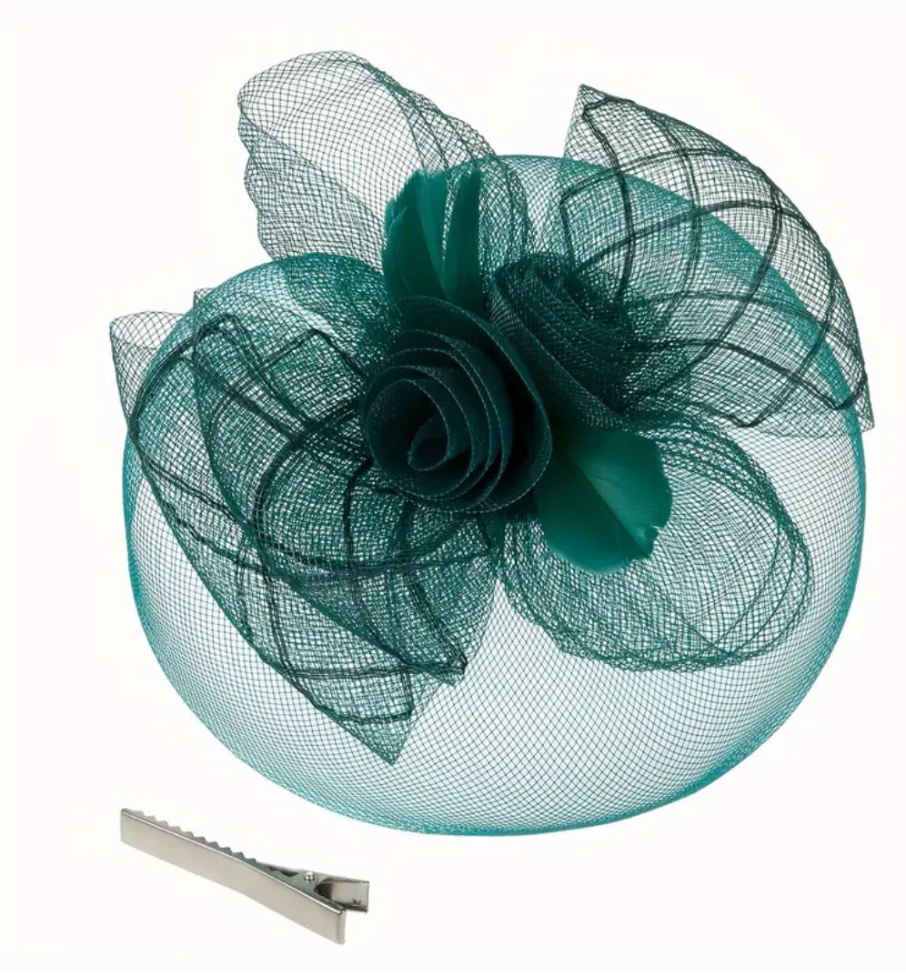 Green Floral Feather Derby Fascinator Hat