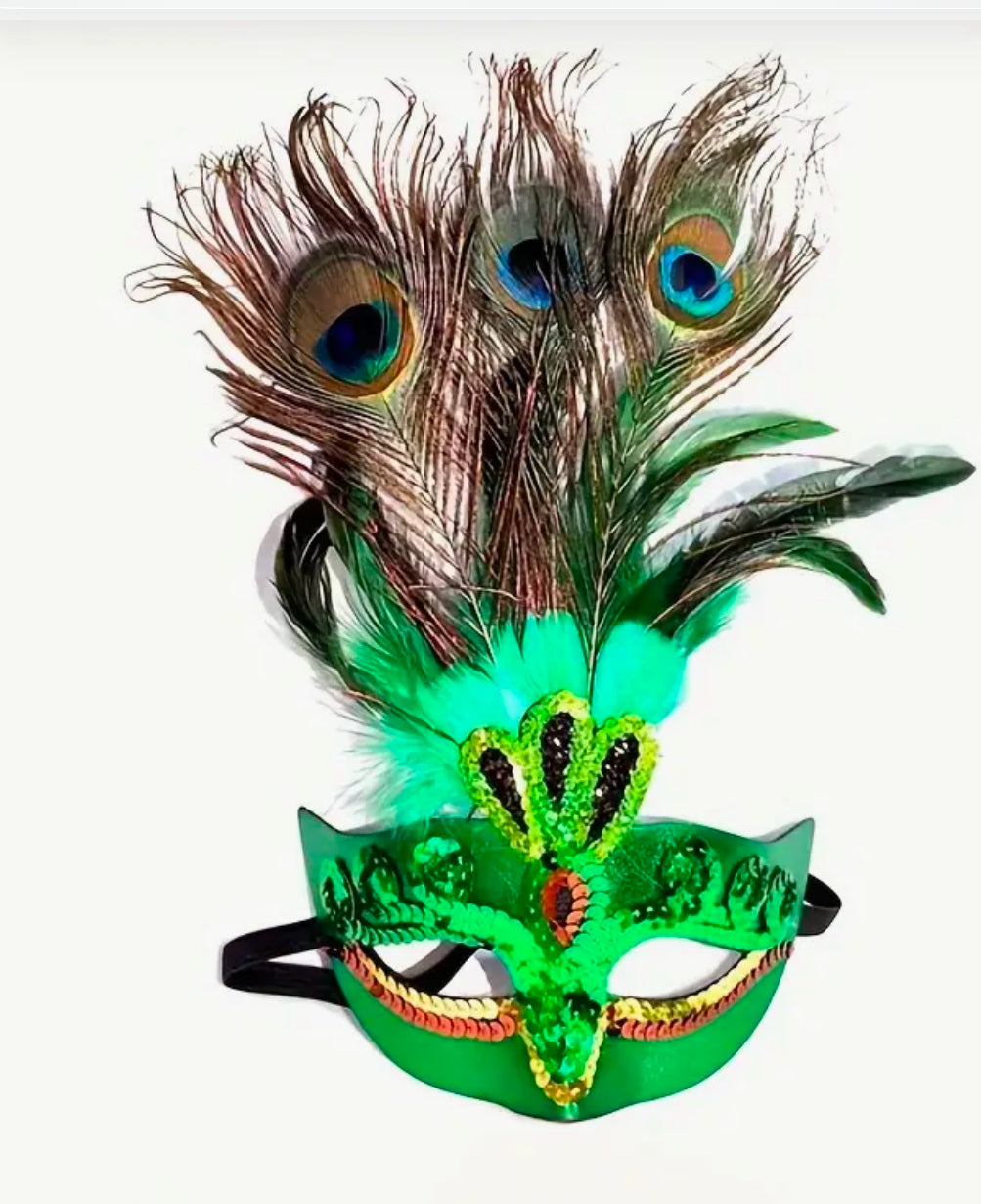 Green Peacock Feather Mask