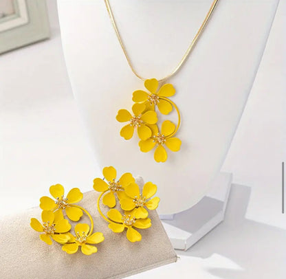 Flower necklace and earring set (yellow )