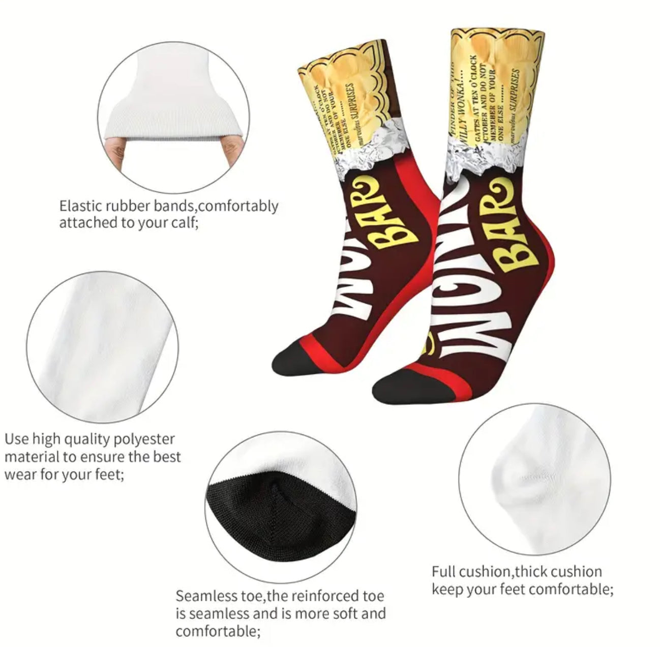 Chaussettes fantaisie en forme de barre chocolatée