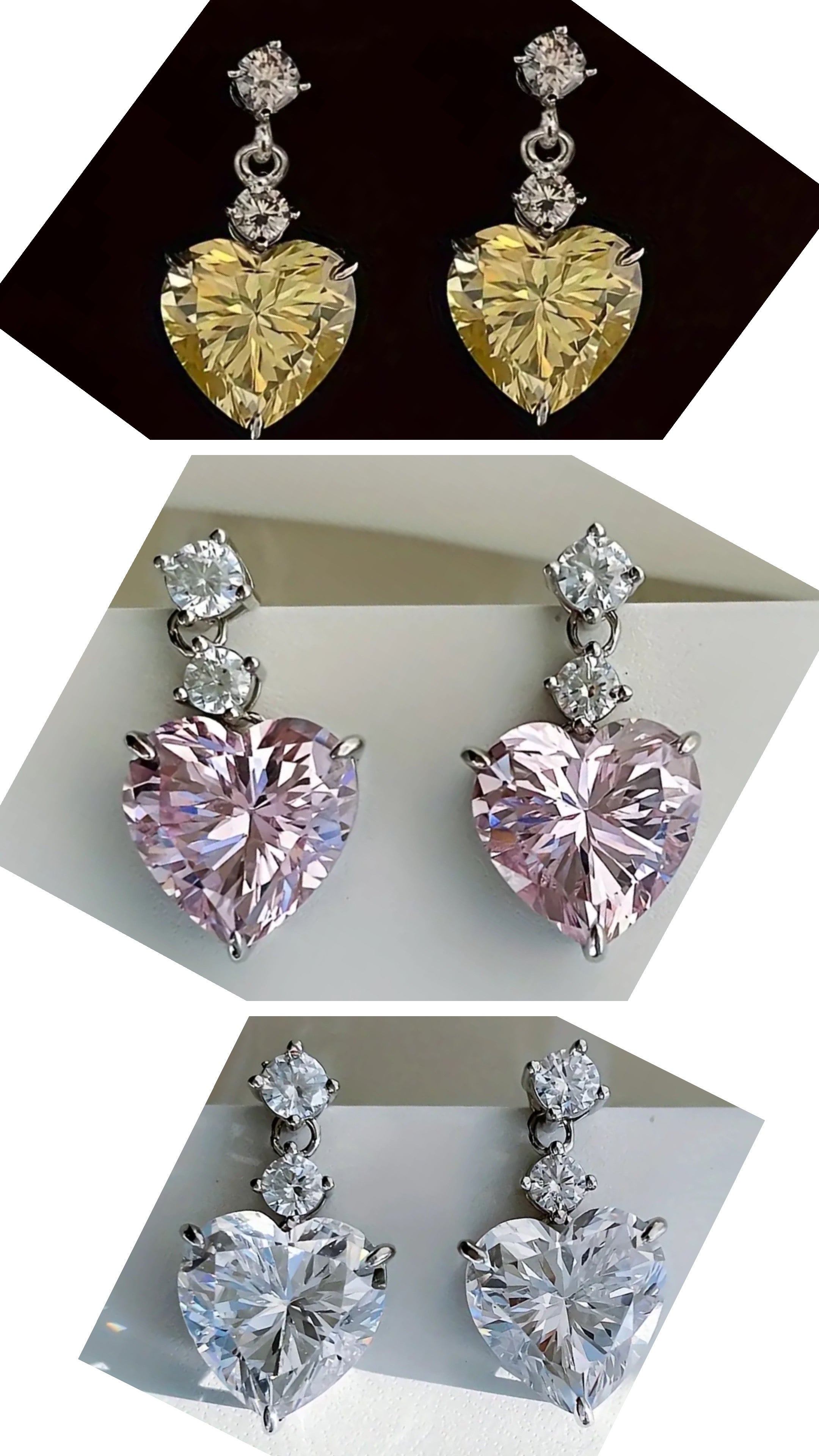 Boucles d'oreilles cœur en pierres précieuses plaquées argent