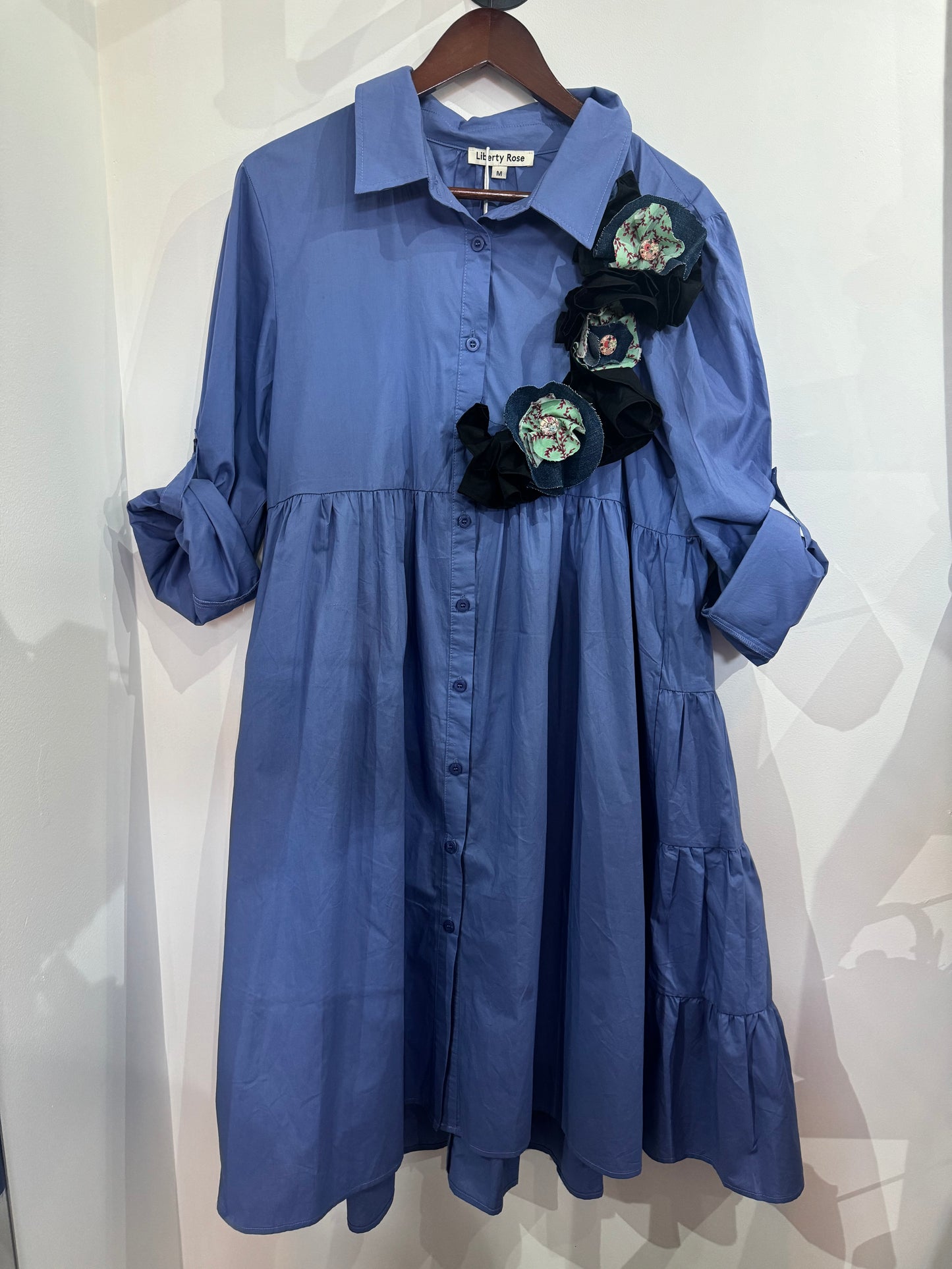 Kazz x Liberty Rose Cotton Blue Shirt Dresses