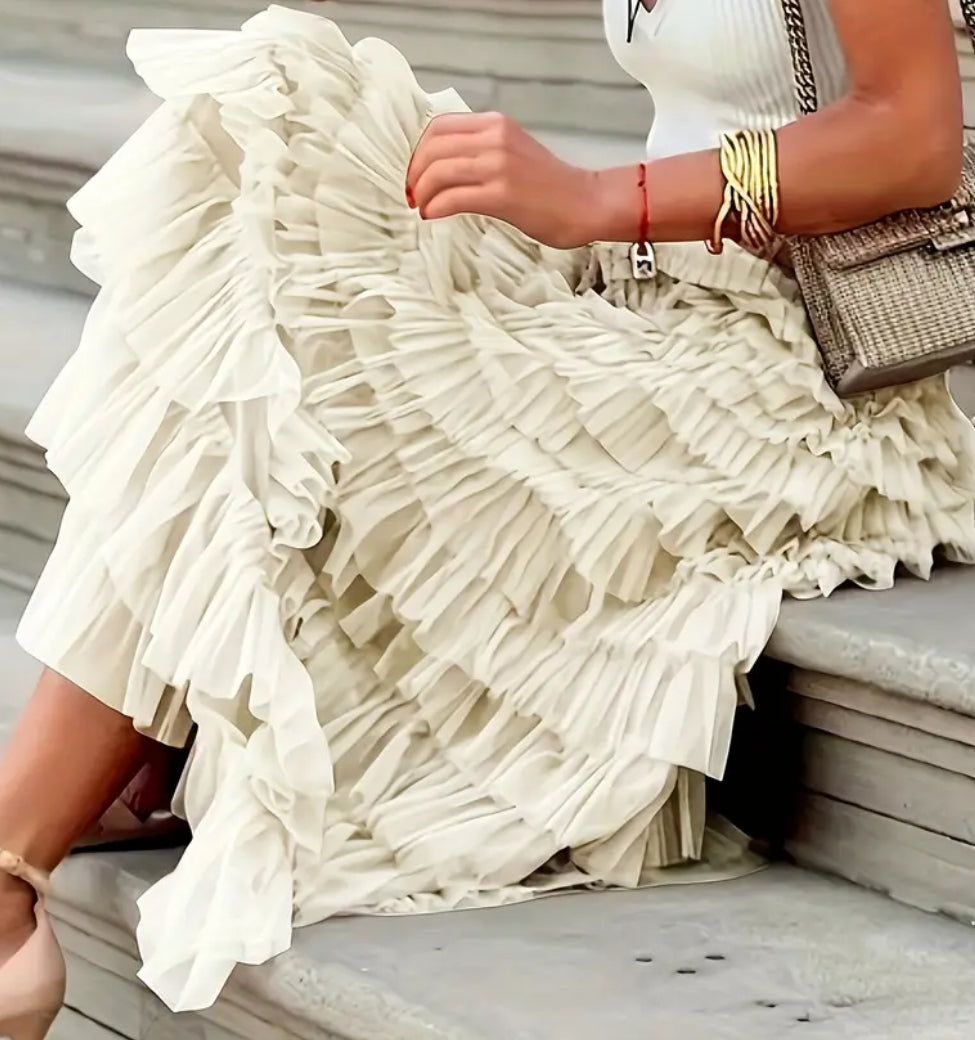 Cream layered mesh skirt