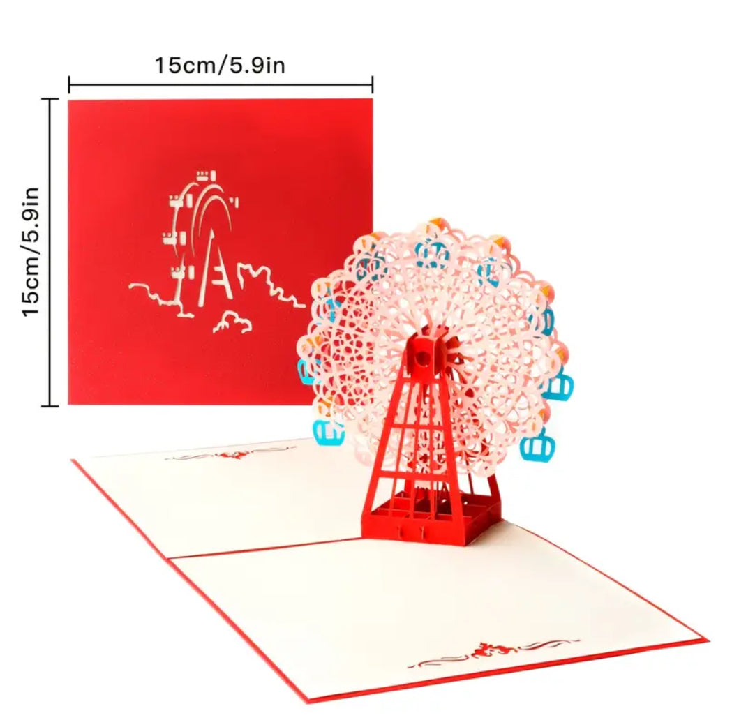 3D Pop-Up Greeting Card - Ferris Wheel (Blue and Pink)