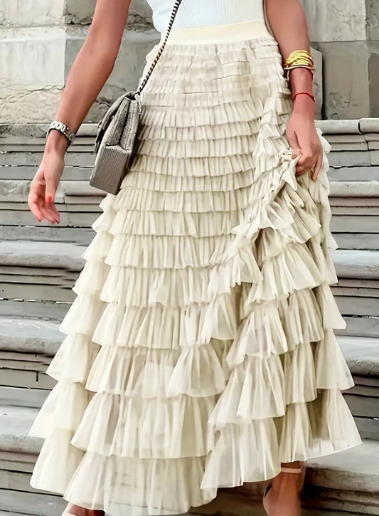 Cream layered mesh skirt