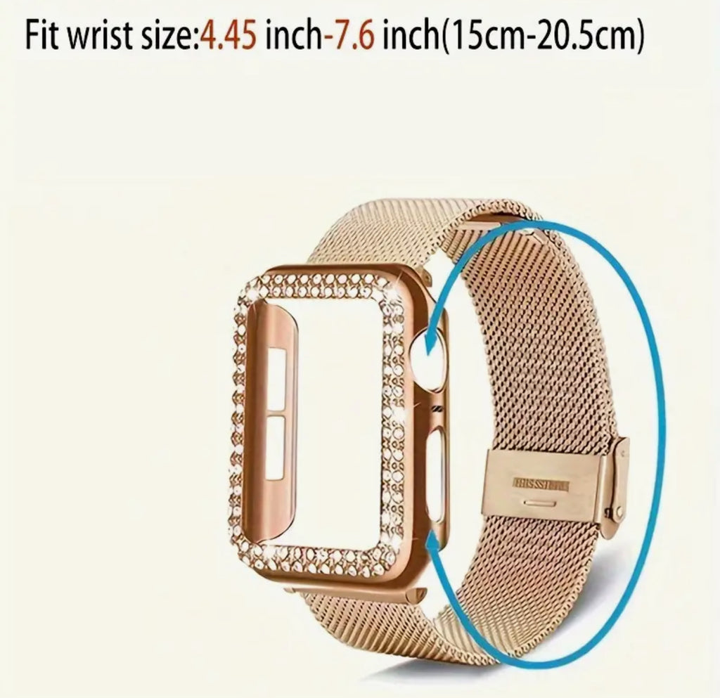Bracelet et boîtier en maille d'acier inoxydable or rose pour Apple Watch 38 mm