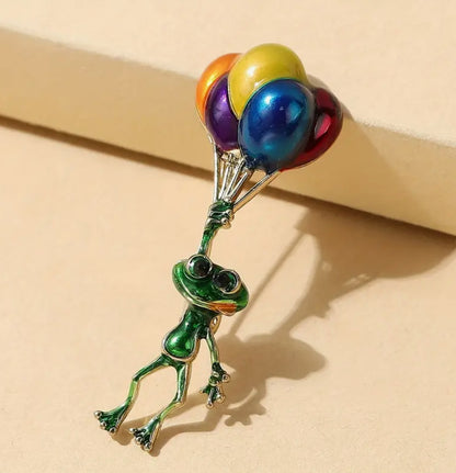 Frog and Balloons Brooch