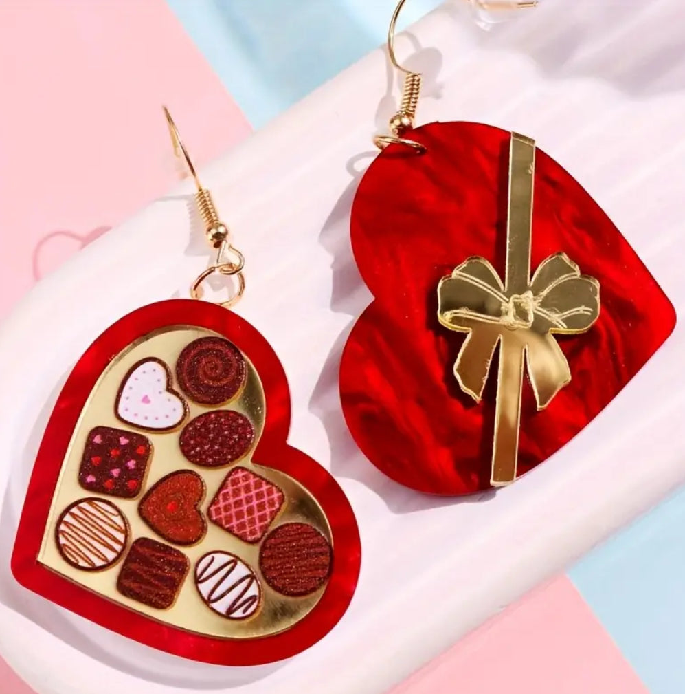 Boucles d'oreilles Chocolats dans une boîte en forme de cœur