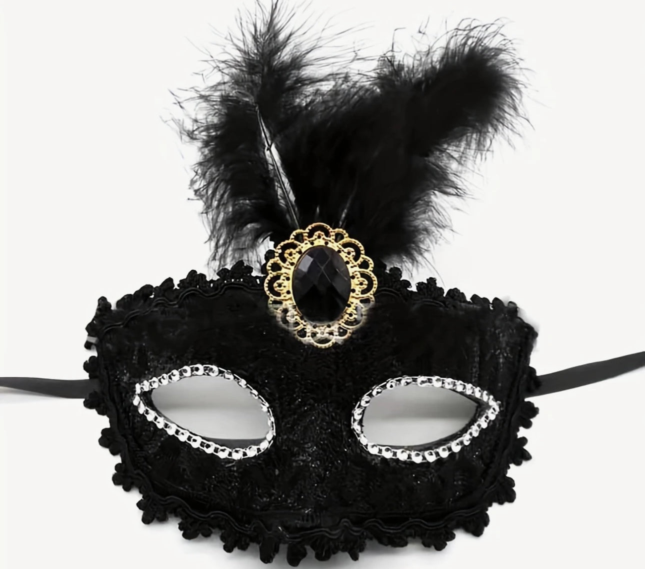 Black Masquerade Feather Mask