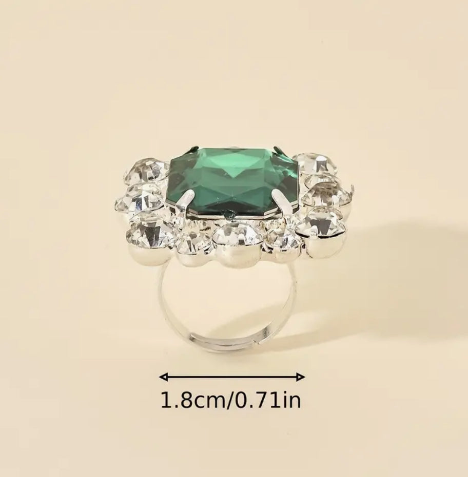 Silver-plated Green Zirconia Ring