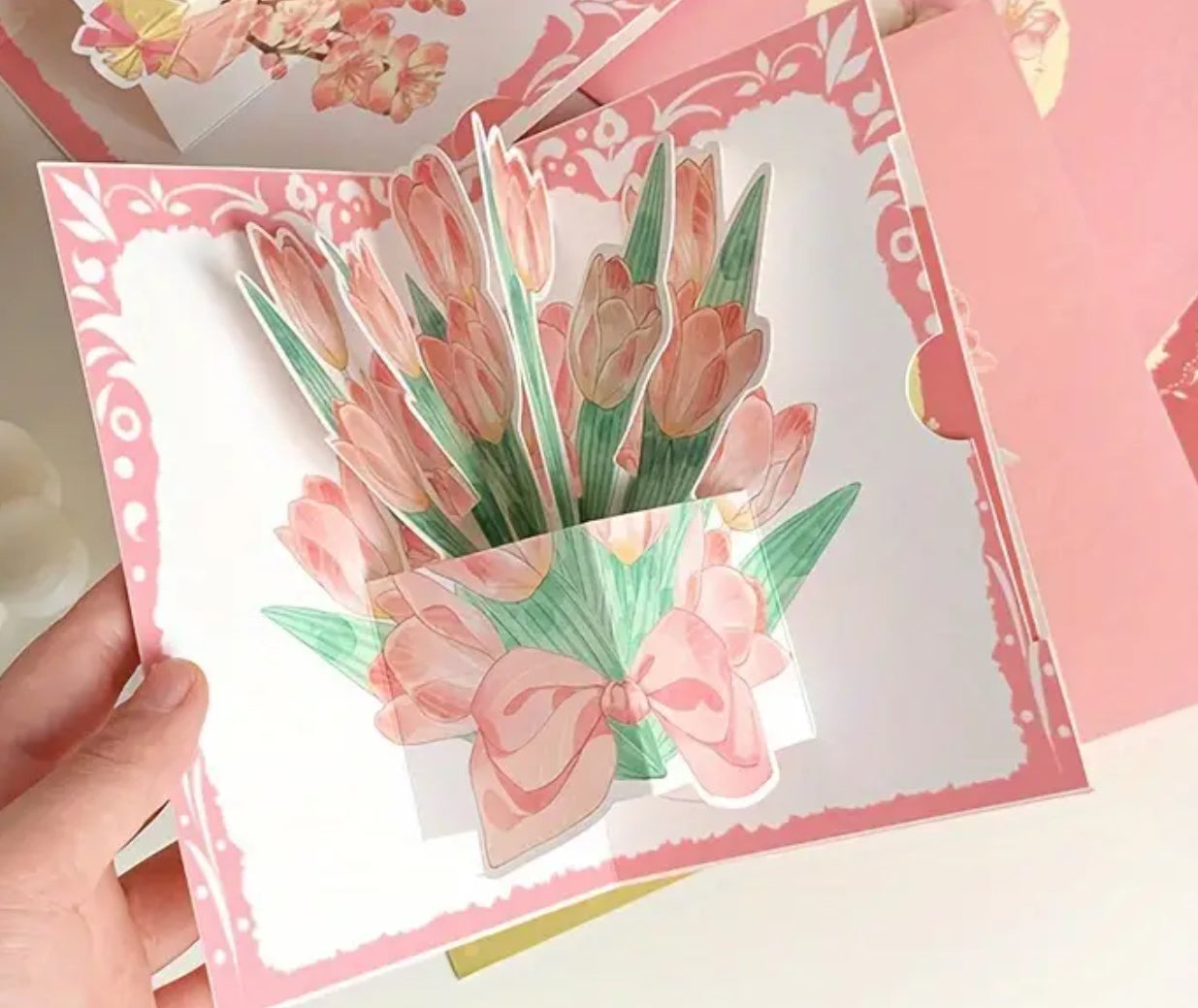 Carte de vœux pop-up 3D - Bouquet de fleurs avec autocollants