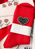 Chaussettes rouges en forme de cœur avec strass