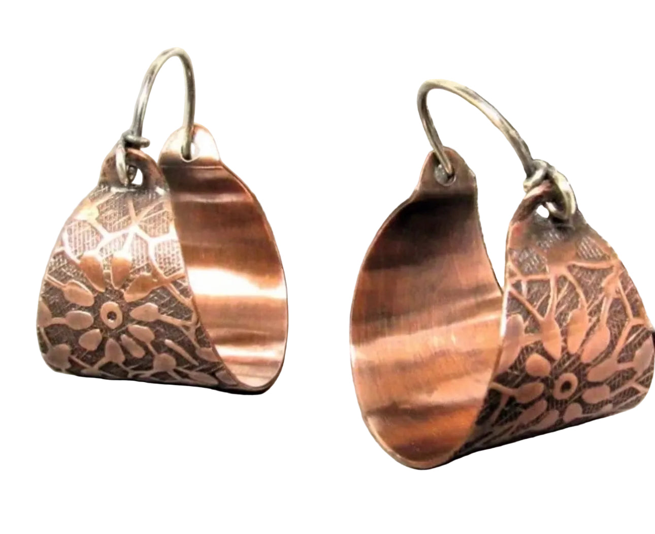 Copper Floral Hoop Earrings