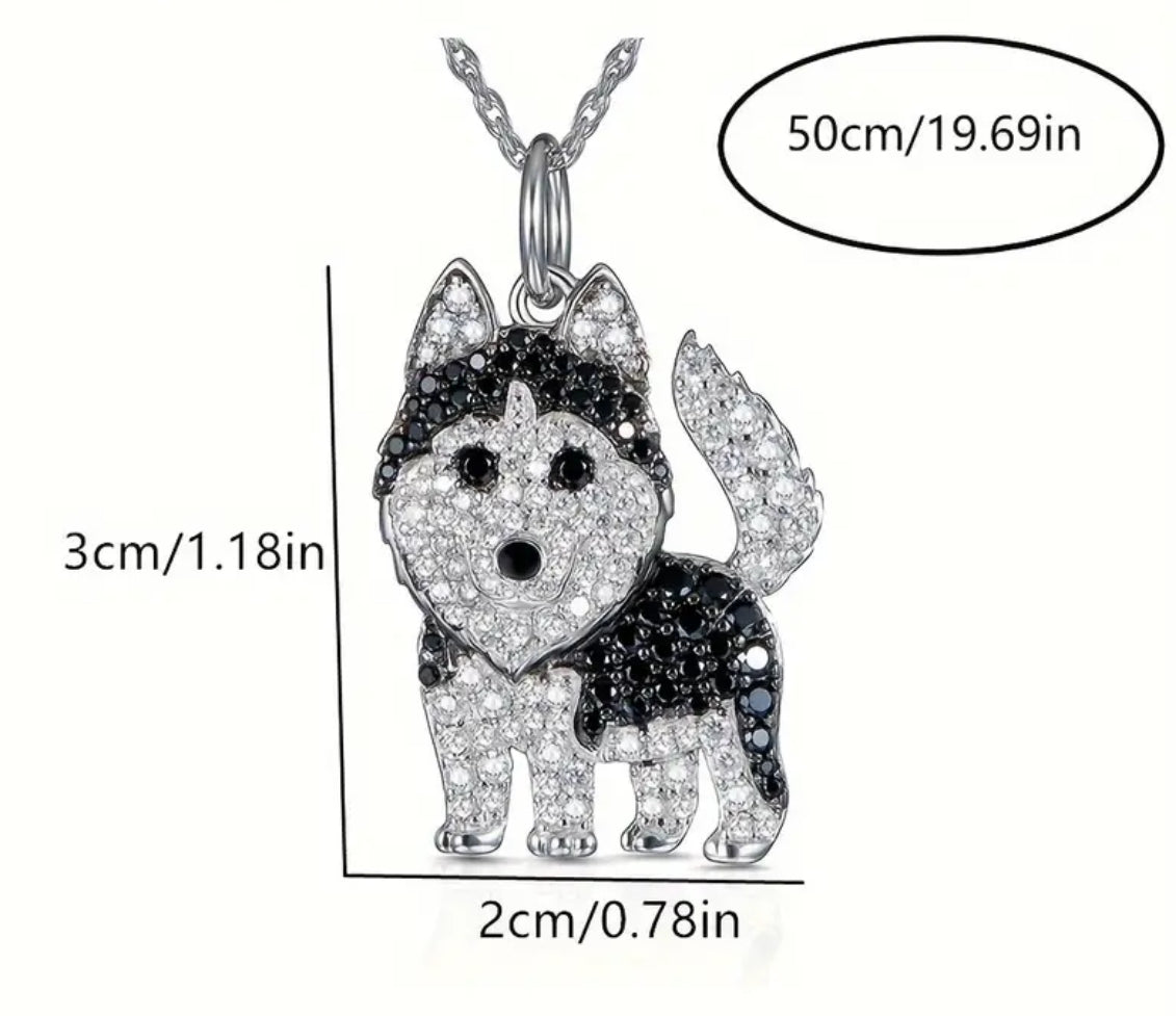 Husky dog zirconia necklace