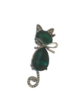 Emerald Gem Cat Music Note Brooch