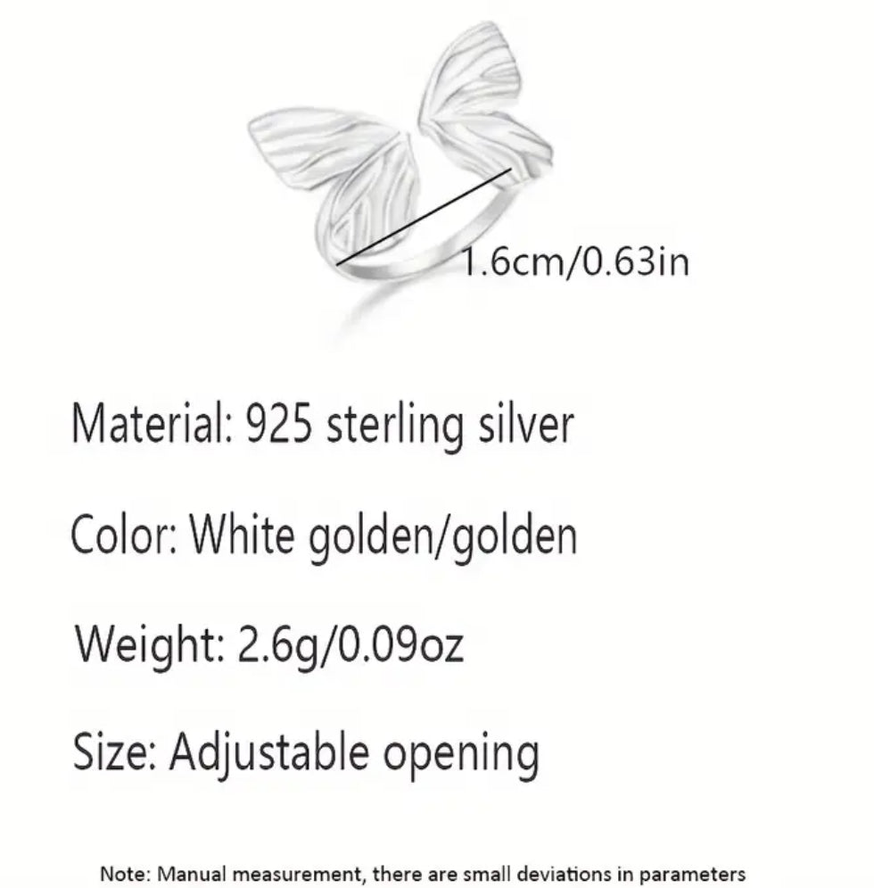 Bague papillon en argent sterling (ton argent ou or)
