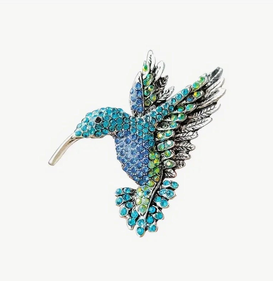 Blue Diamante hummingbird brooch