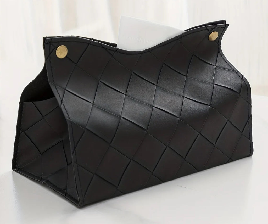 Porte-boîte à mouchoirs tissé (noir ou blanc)