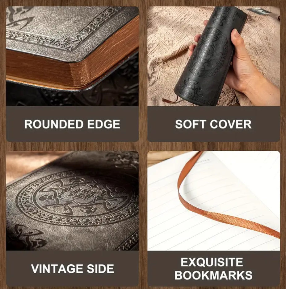 Vintage embossed black A5 ruled notebook