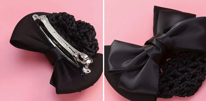 Black bow barrette wth crotchet net