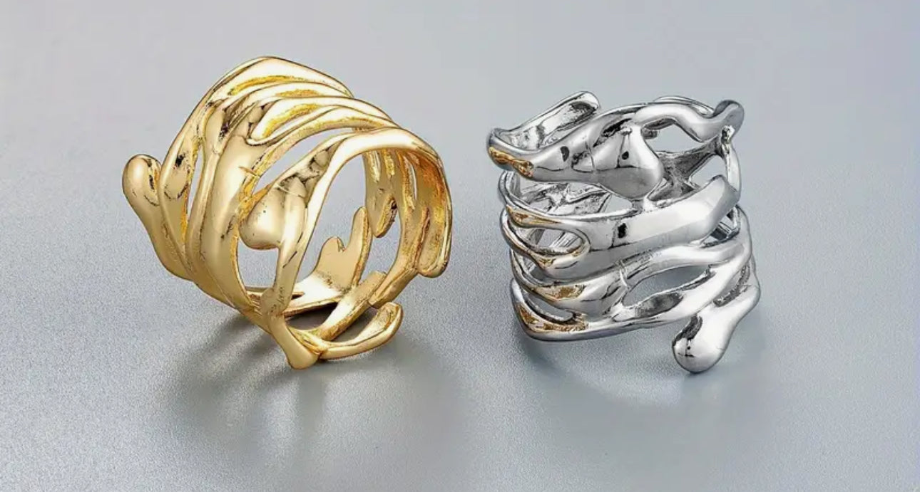 Modern waves adjustable 24k plated ring ( gold or silver)