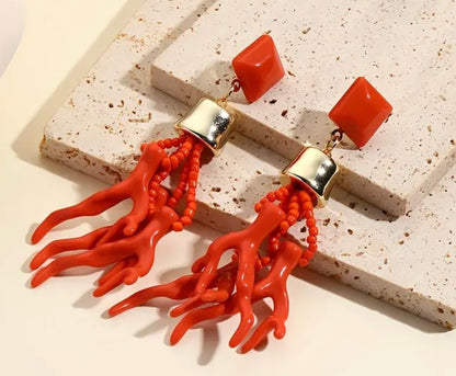 Coral earrings with stainless steel posts