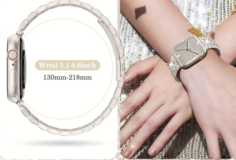 Bracelet de montre Apple Watch en acier inoxydable avec strass 38 mm