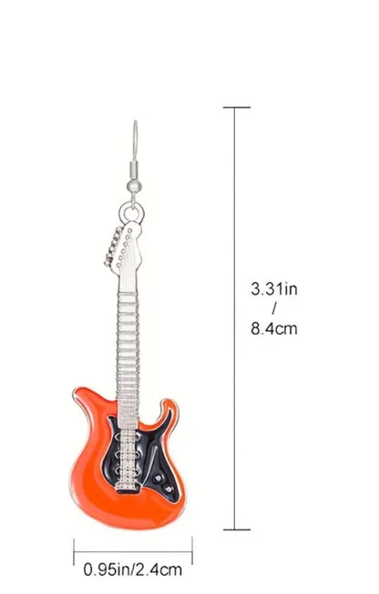 Red electric guitar sterling silver earrings