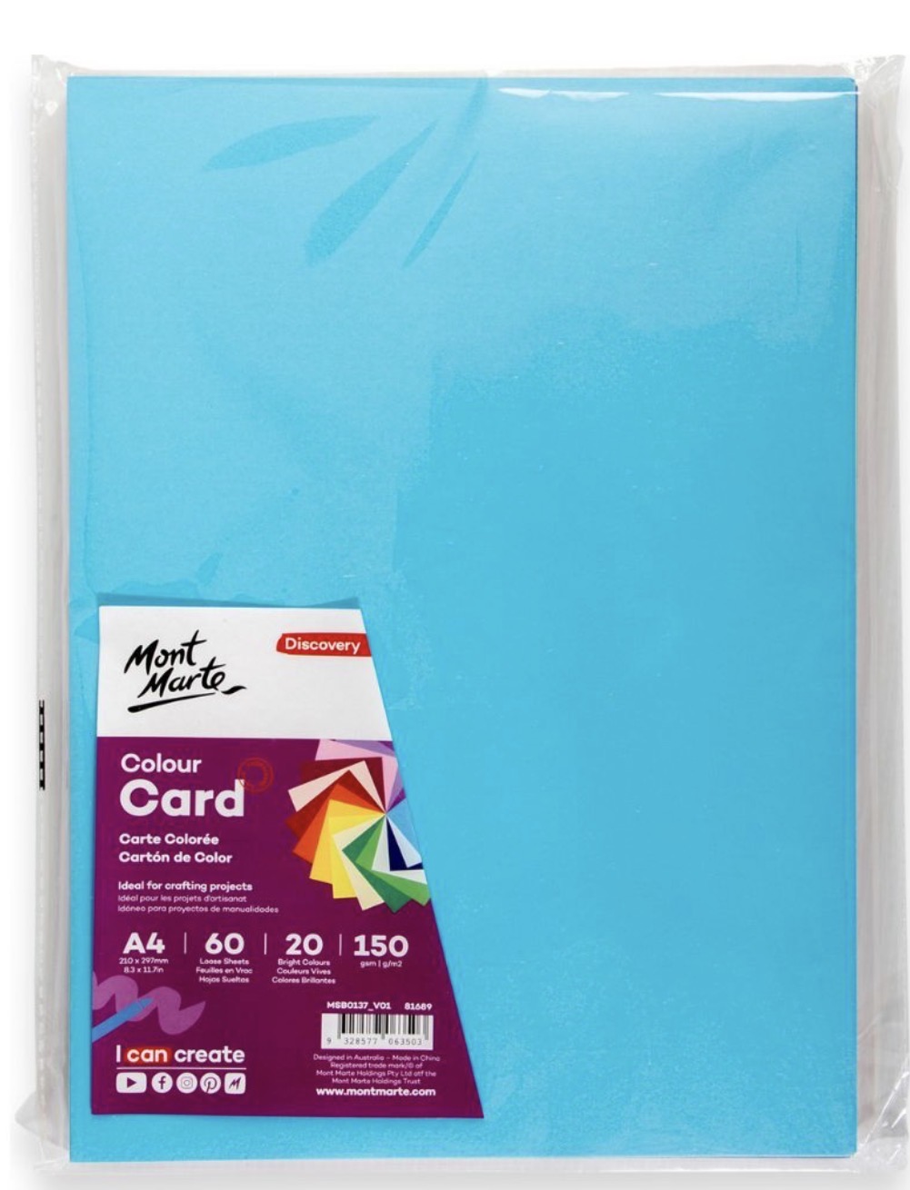 Coloured Card A4 150gsm 60 Sheets