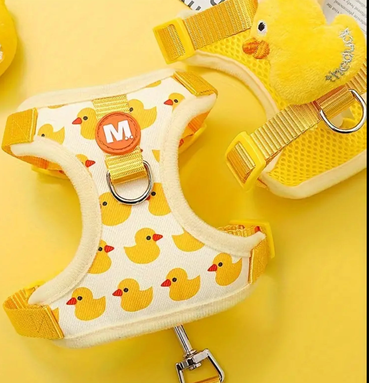 Yellow duck harness and matching leash