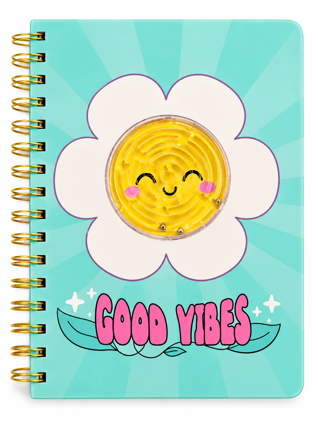 Good Vibes A5 Hardcover Spiral Notebook with Ball Maze Puzzle