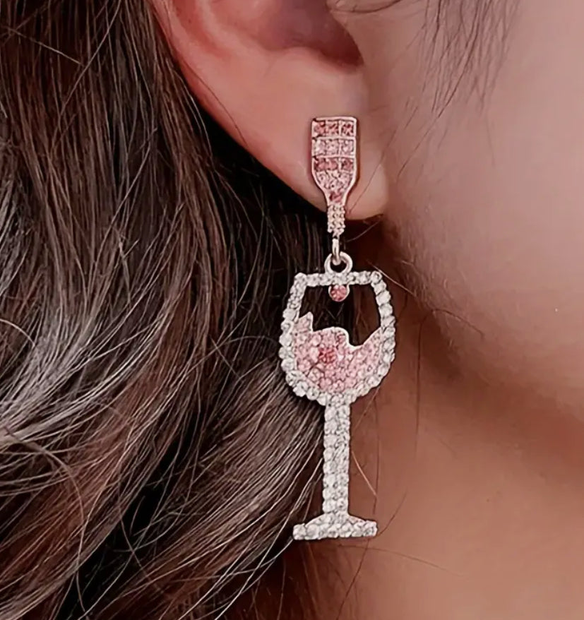 Boucles d'oreilles en zircone verre à vin rose