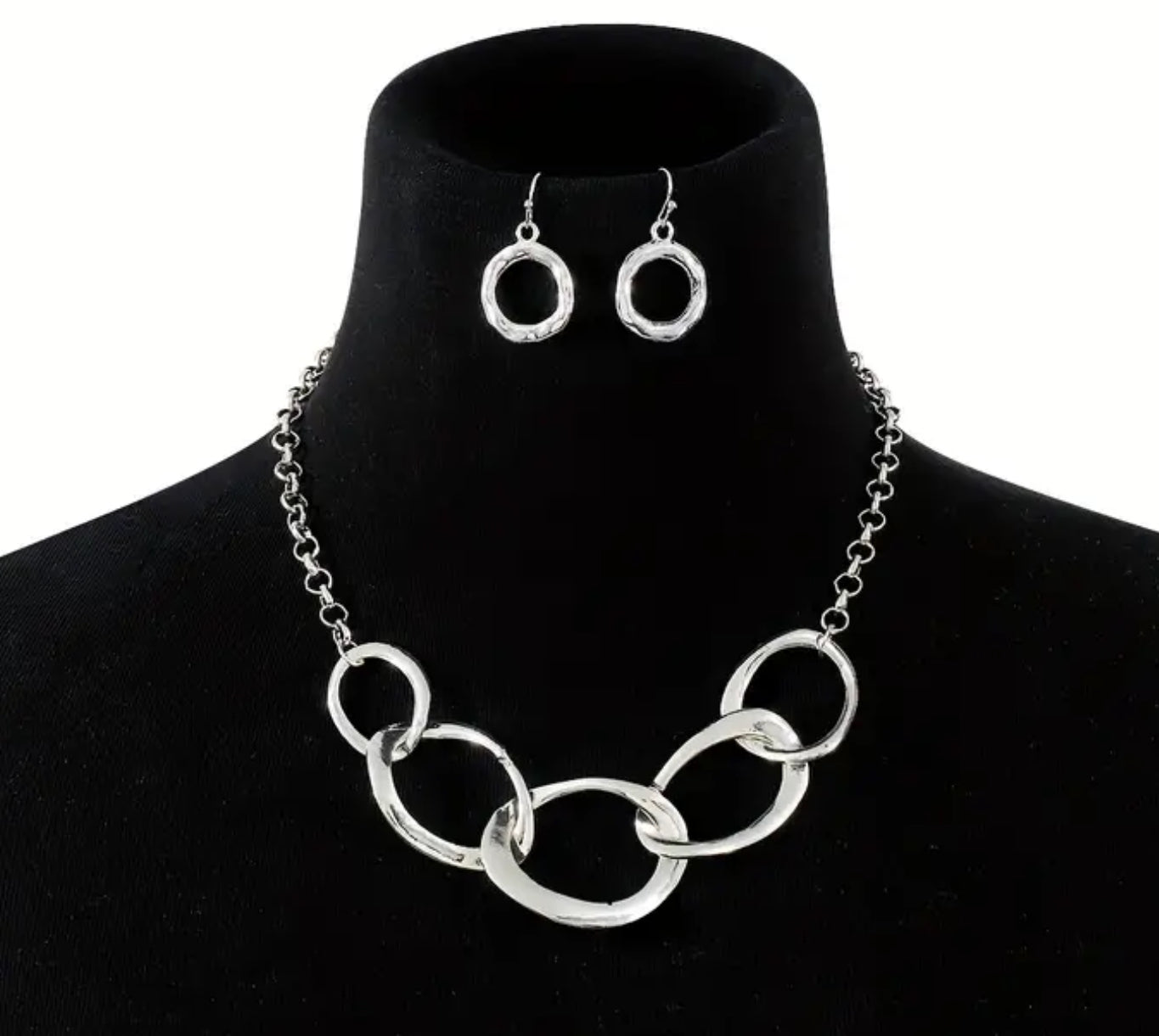 Chunky chain necklace earring set (silver)