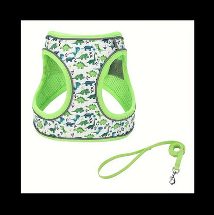 Dinosaur Dog Harness & leash set (Green)