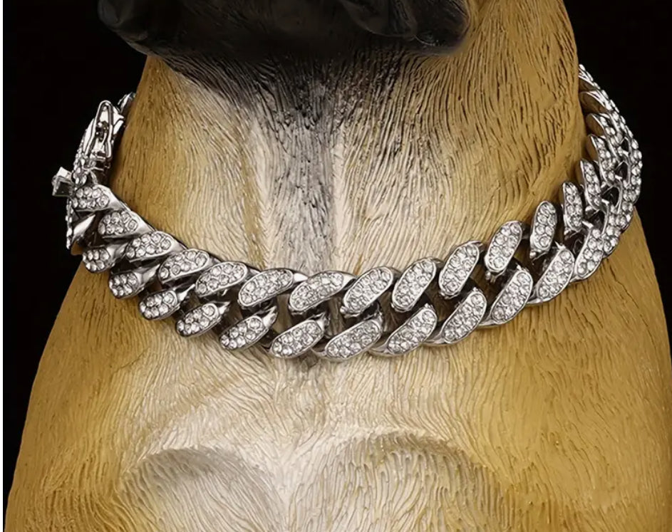 Diamonte silver chain collar for dog or cat