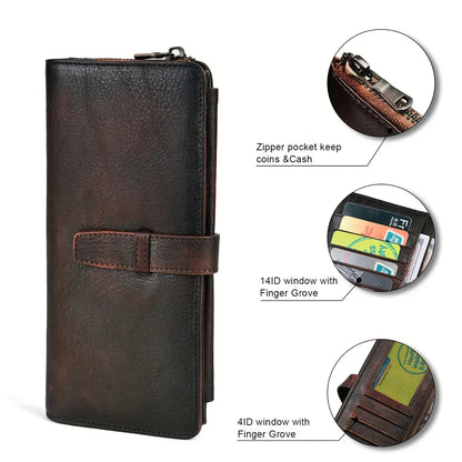 Genuine leather long mens wallet