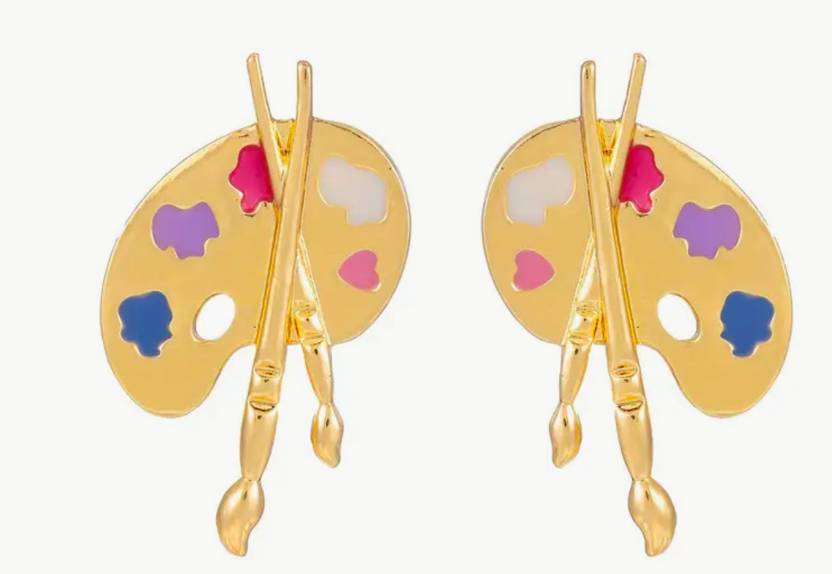 Boucles d'oreilles pinceau et palette (argent ou or)