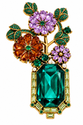 Emerald Green Crystal & Zirconia Floral Statement Brooch – Gold Tone