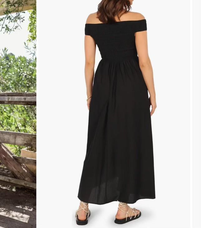 100% Cotton off shoulder maxi dress (black)