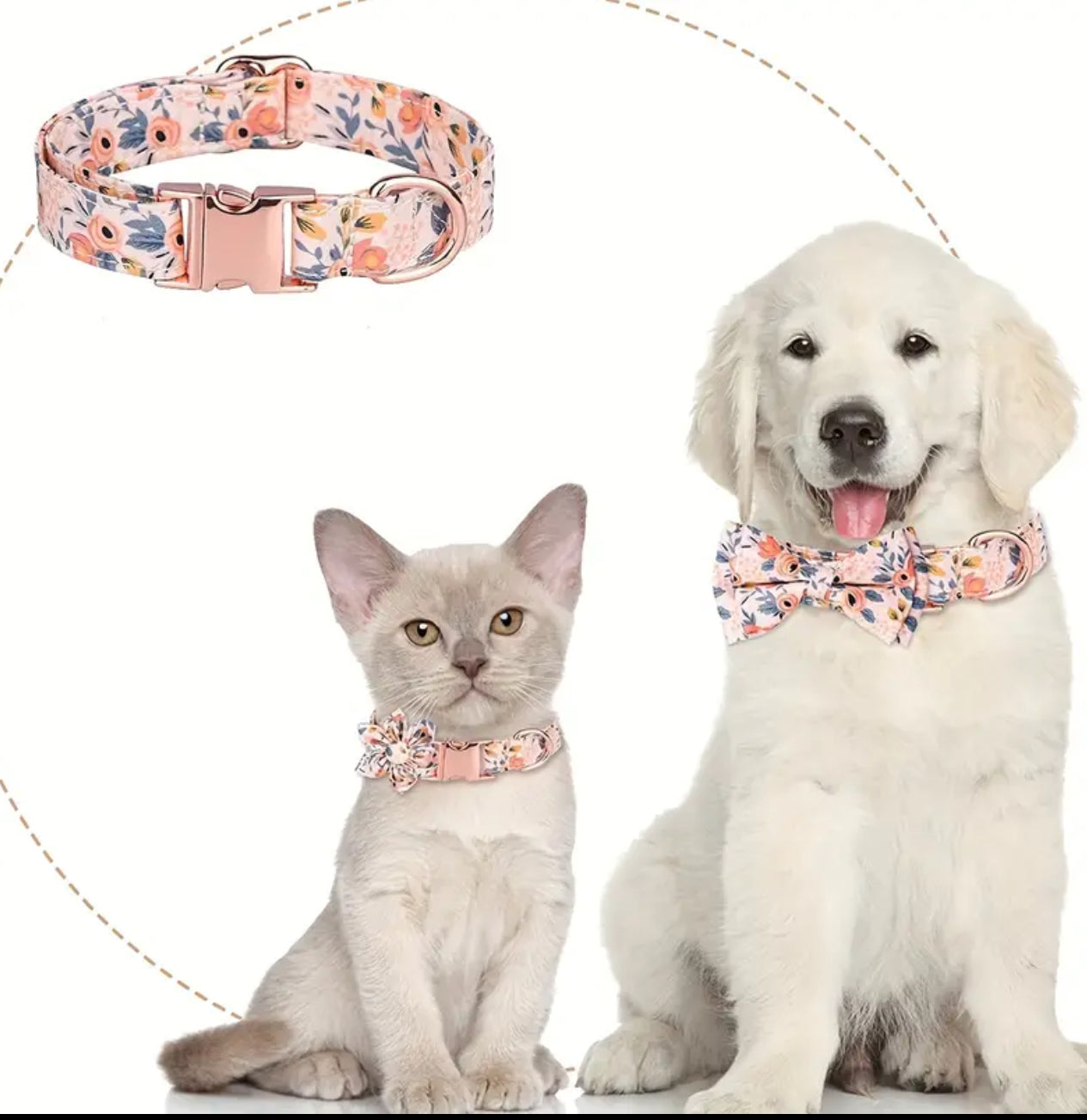 Fabric collar with removable bow and flower