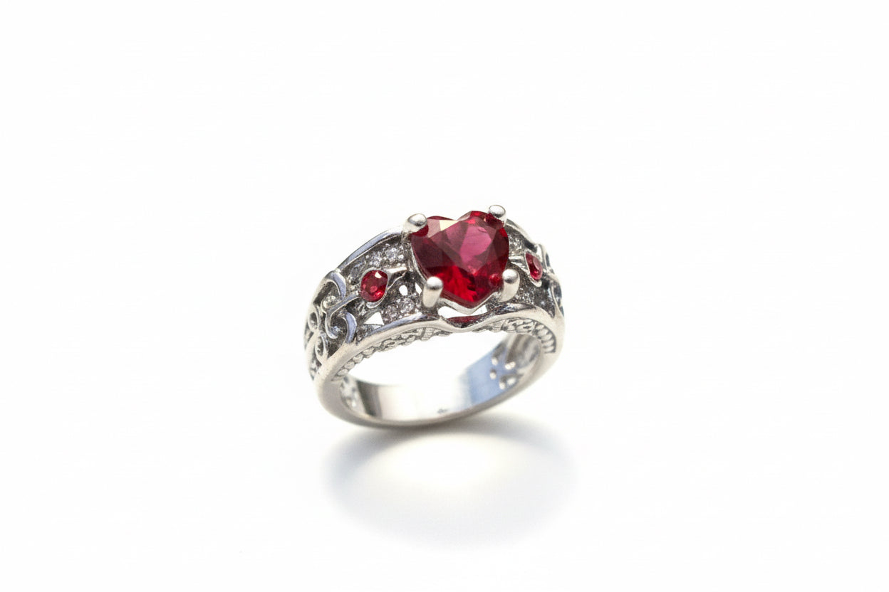 Red Zircon Heart Ring