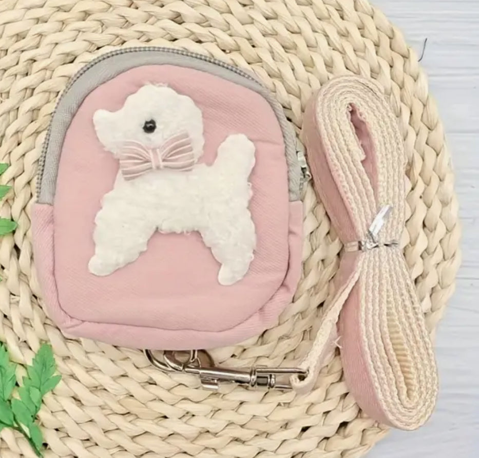 Ensemble harnais, sac à dos et laisse pour chien (rose)