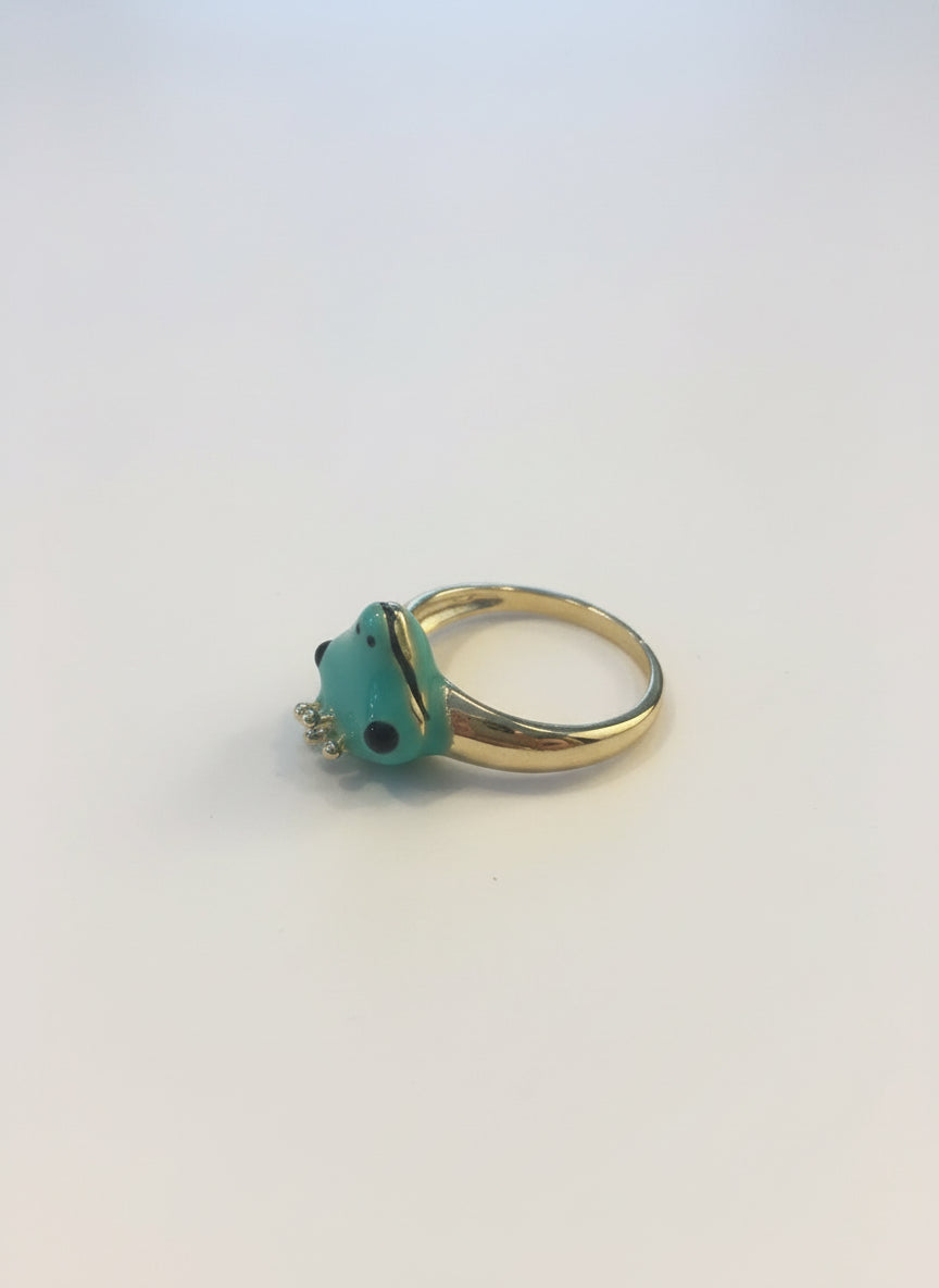 Green Frog with Crown Ring