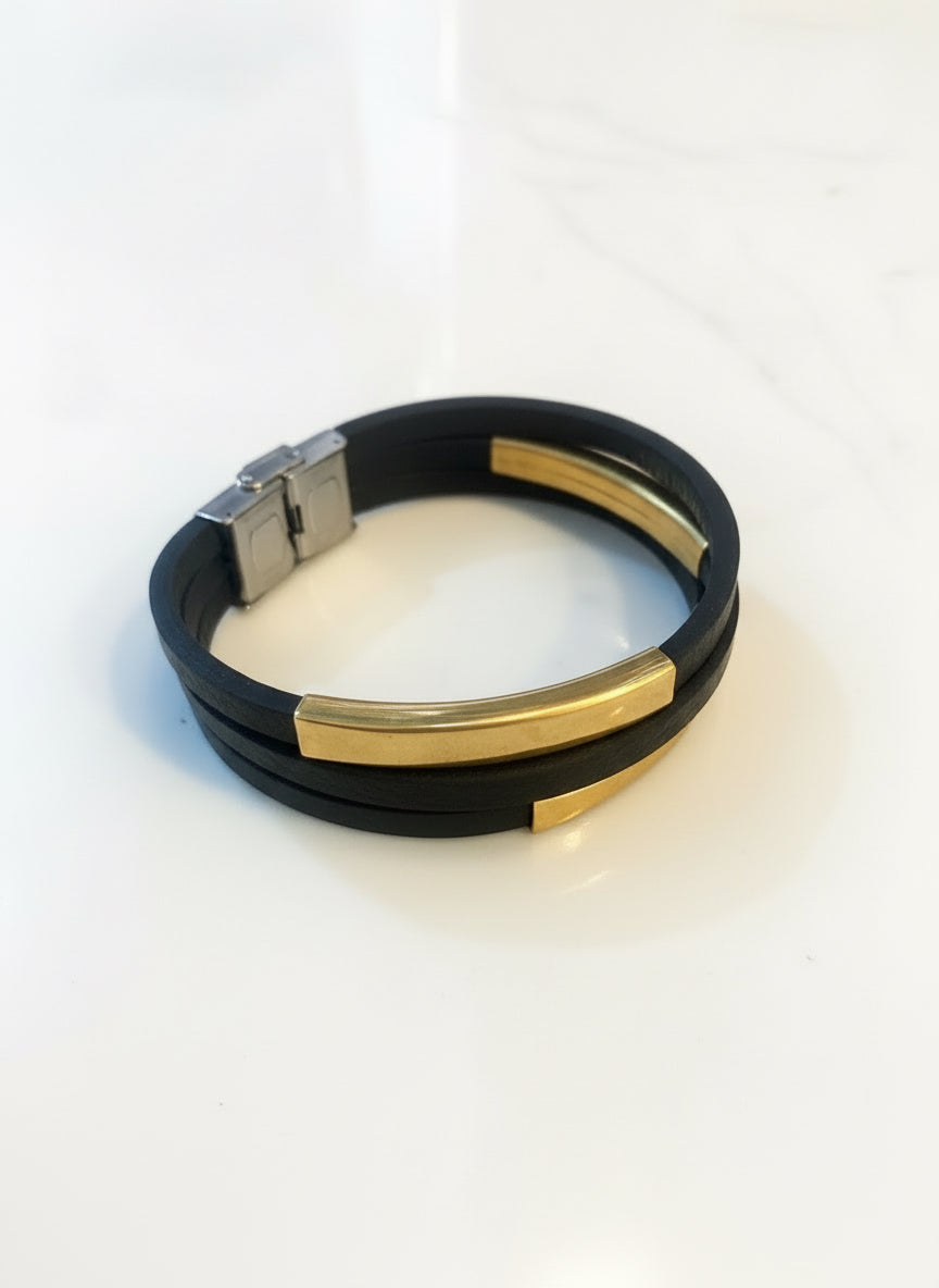 Gold and black Leather Cuff
