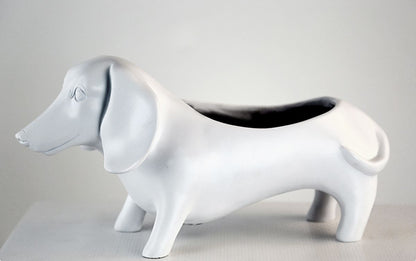 White Dachshund Planter Pot