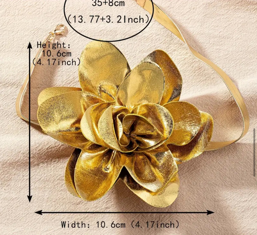 Collier ras du cou en vinyle à fleurs dorées